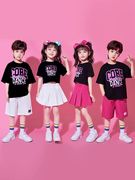 六一儿童演出服黑玫红短袖小学生运动会幼儿园园服啦啦队表演套装