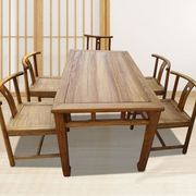 定制老榆木茶桌中式复古茶桌全实木餐桌椅组合民宿禅意马蹄书桌包