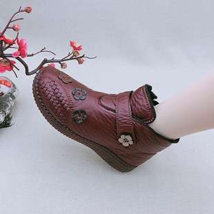 冬季老北京布鞋女靴，中老年兔毛轻便妈妈，鞋防滑软底加厚绒老人