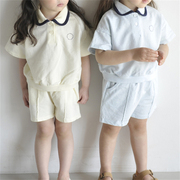 2024夏季儿童短袖套装女童，宝宝韩版学院风纯棉短袖套装小女孩
