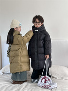 2023冬季韩版儿童中长款羽绒服男女童，加厚过膝连帽休闲外套潮