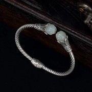 镀s999银白玉手镯女款泰银复古风开口小众设计鎏金工艺银饰手环
