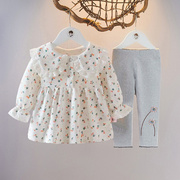 2023春季女童装女宝宝纯棉长袖两件套装1-2-3岁春装0婴儿衣服