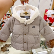 韩国童装23冬男女童宝带，帽小细格加厚洋气，棉服保暖棉衣外套