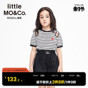 littlemoco童装夏装女童条纹，泡泡袖短袖，t恤上衣儿童中大童女孩