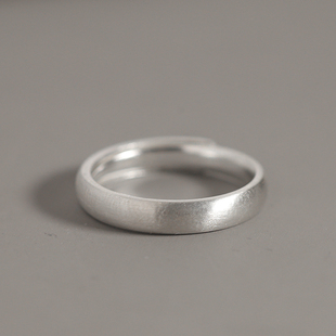 拾思足银纯银戒指可调大小，极简拉丝哑光磨砂情侣，对戒指环复古风