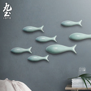 九土陶瓷鱼挂件墙壁装饰鱼电视，背景装饰壁挂贴金鱼挂件咖啡厅装饰