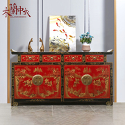 新中式家具仿古做旧玄关柜手绘描金，翘头实木餐边柜装饰柜鞋柜