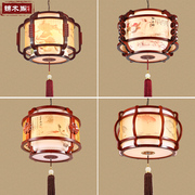 中式吊灯古典客厅灯中国风，木艺餐厅灯具，复古羊皮茶楼过道实木吊灯