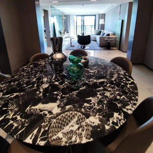 意式轻奢进口天然大理石家用高级感设计师别墅大平层奢石圆形餐桌