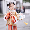 本格原创汉服女童冬装加绒加厚金色半臂儿童拜年服明制古装中国风
