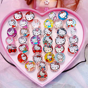 hellokitty儿童戒指公主水晶，钻石3-4-5-6-7岁宝宝，卡凯蒂猫通指环