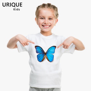 蝴蝶兔子创意图案莫代尔，儿童t恤女童装短袖，圆领可爱动物亲子宝宝
