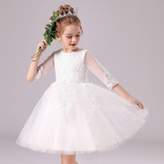 钢琴公主长袖婚礼女中大童香槟色白色蕾丝，晚礼服b类儿童礼服