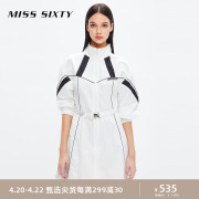 Miss Sixty2023秋季长袖连衣裙女半高领配腰带拼色运动风潮