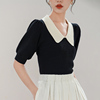 法式小众娃娃领短袖针织衫女夏季薄款设计感泡泡袖显瘦高级感上衣