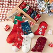 圣诞袜女士盒装羊毛袜，中筒日系小鹿袜，子女秋冬款礼盒袜