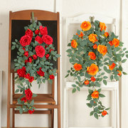 仿真法国玫瑰吊兰绿植，塑料假花壁挂花藤室内墙面装饰仿真花墙植物