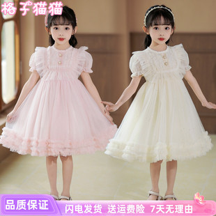 夏装女童公主裙洋气，短袖蓬蓬纱蕾丝，连衣裙儿童钢琴演出礼服裙
