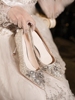 水晶婚鞋女2024法式主婚纱不累脚新娘鞋小众高级感伴娘高跟鞋