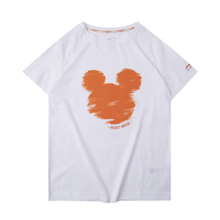 李宁T恤女装夏季迪士尼米奇联名款修身透气短袖文化衫上衣AHSQ144