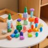 木质彩色积木堆叠玩具宝宝儿童早教益智力48pc小木块森林石头形状