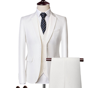 职业装男士西服三件套大码马甲外套，西裤婚礼西装，白色修身礼服套装