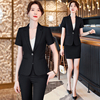 黑色短袖西装套装女夏季薄款高级感酒店前台，工作服面试职业装外套