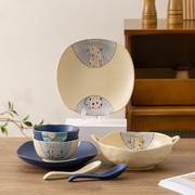 釉下彩日式餐具一人食碗碟套装，精致高颜值仪式，感可爱一筷一碗一勺