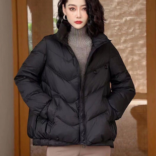 反季节韩版宽松休闲羽绒服女短款立领白鸭绒(白鸭绒)加厚外套