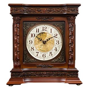 金钟宝实木座钟客厅欧式静音台钟中式立体浮雕石英钟表整点报时钟