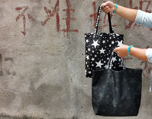 日本beams可折叠购物袋，少女星星花环保袋收纳袋，防水尼龙小包