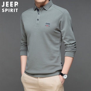 jeep吉普春秋季中青年男士，长袖t恤有领时尚百搭纯色polo衫上衣服