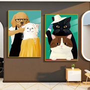 猫咪理发店墙面装饰现代简约搞笑创意个性工作室背景布置海报挂画