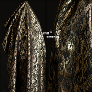 黑金色波浪平纹中国风双面提花布料汉服旗袍裙复古服装设计师面料