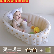 新疆婴儿便携洗澡盆宝宝出行家用可坐躺可折叠浴盆充气泡澡盆