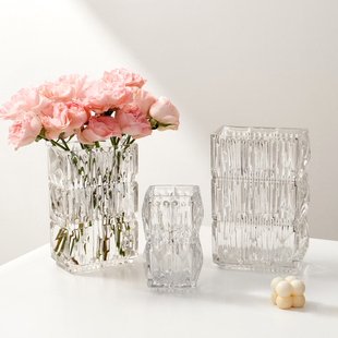 轻奢高档ins风玻璃花瓶透明客厅，餐桌插花水养玫瑰鲜花小器皿摆件