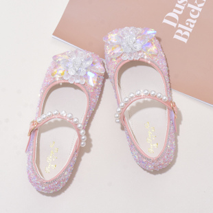 儿童水晶鞋2023春秋季女童单鞋，洋气软底宝宝皮鞋，女爱莎公主鞋