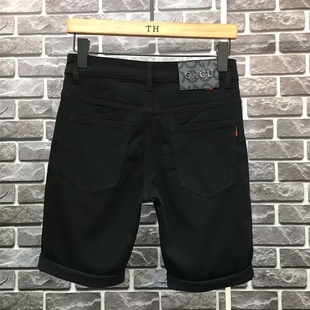 高端黑色牛仔短裤男夏季薄款欧货潮流弹力修身休闲轻奢男装五分裤