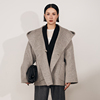 mpam2023年冬季短款连帽，羊毛大衣女双排，扣韩系高级感灰色大衣