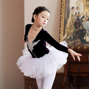儿童舞蹈裙秋冬季长袖女童芭蕾舞，裙少儿女孩练功服金丝绒跳舞纱裙