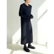 (2色)plainsight墨黑、花米驼羊毛羊绒，卷边宽松针织连衣裙
