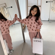 2022秋季童装 女童猫咪印花套装韩版儿童洋气卫衣两件套春秋