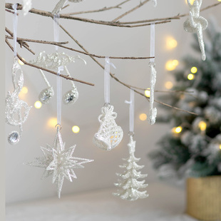 hromeo圣诞节闪粉挂件圣诞树，装饰雪花麋鹿，五角星挂件圣诞节装饰品