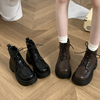马丁靴女英伦风2023年秋季百搭学生系带小个子增高厚底短靴子