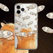 个性创意肥猫与咸鱼男女高级感苹果15promax适用iphone14pro透明13min/xs11镜头全包xr软12min手机壳