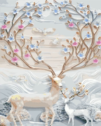 diy手工数字油画自绘填色减压北欧油彩画，现代简约装饰画冰雪麋鹿