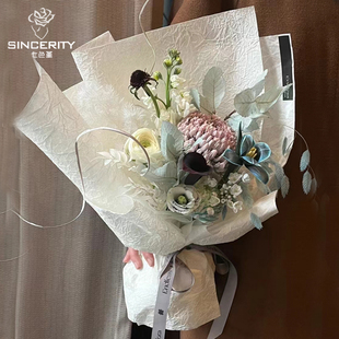 七色堇石纹纸包花纸，高品质手工褶皱花艺礼物，包装材料鲜花包装纸
