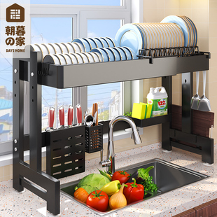 厨房水槽置物架碗架可伸缩碗碟沥水架台面多功能，水池洗放碗收纳架