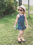 女童条纹吊带连衣裙夏季薄款洋气儿童宝宝时髦度假沙滩裙子夏装潮